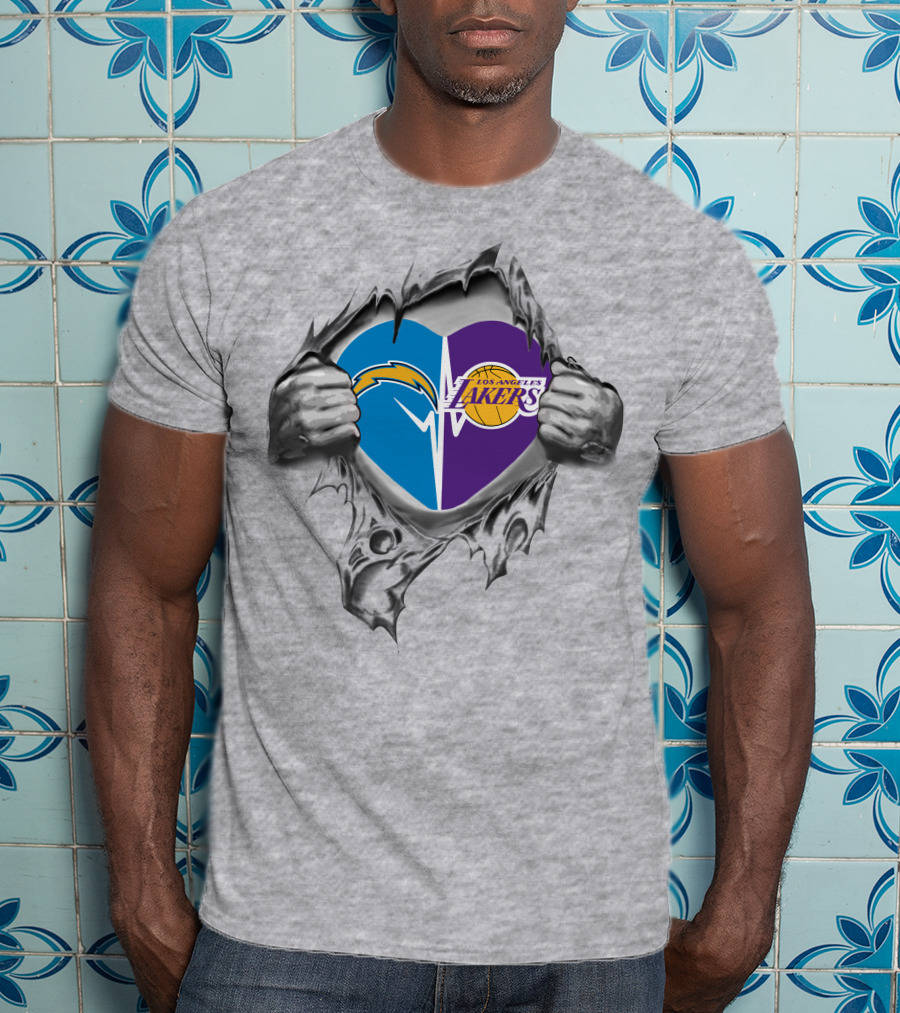 Lakers Los Angeles Chargers Heart Design With Logos T-Shirt