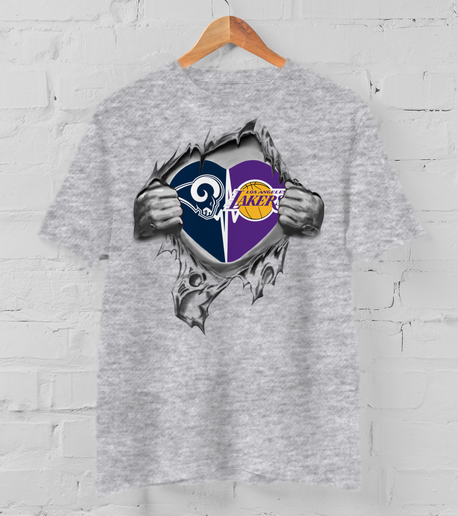 Lakers Los Angeles Rams Heart Logo Fusion T-Shirt