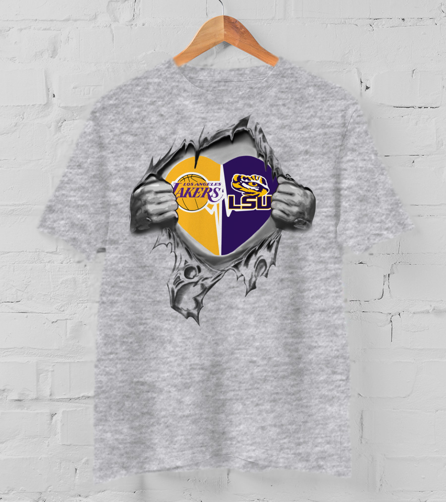 Los Angeles Lakers Lsu Tigers Heart Logo Tear T-Shirt