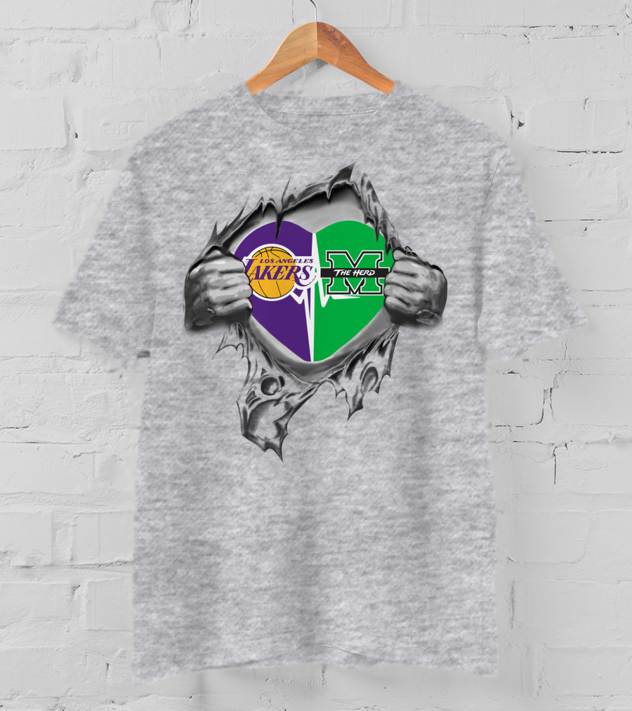 Los Angeles Lakers Marshall Thundering Herd Heart Tear T-Shirt