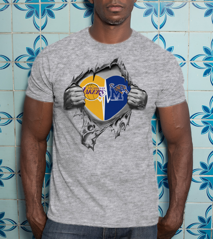 Los Angeles Lakers Memphis Tigers Heart Logo Combination T-Shirt