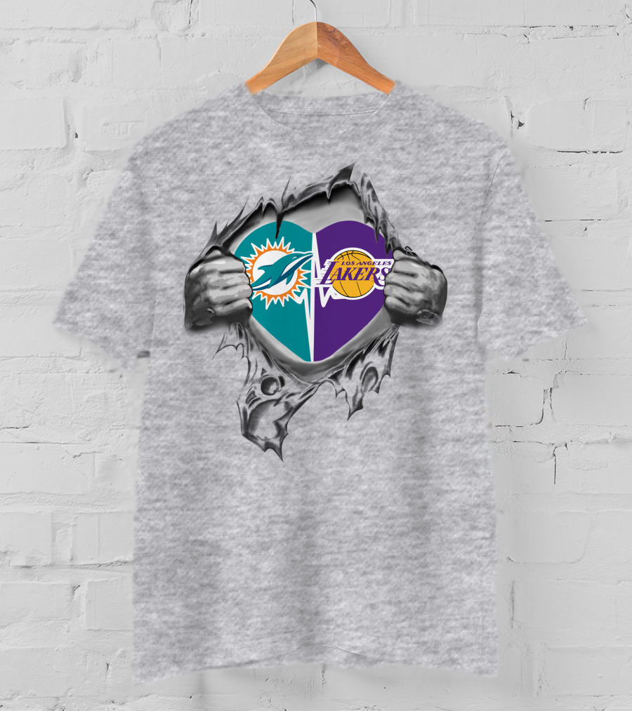 Lakers Miami Dolphins Heart Logo Fan Pride T-Shirt
