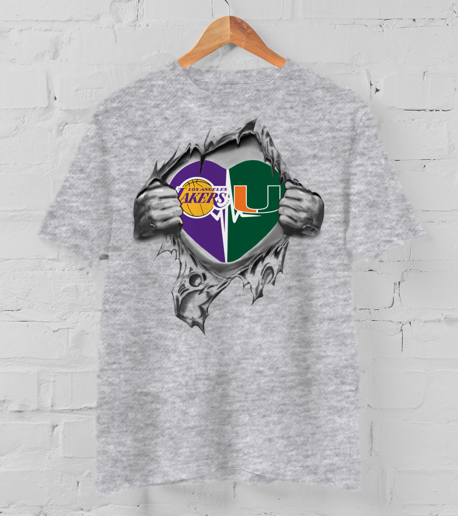 Lakers Miami Hurricanes Heart Logo Fusion T-Shirt