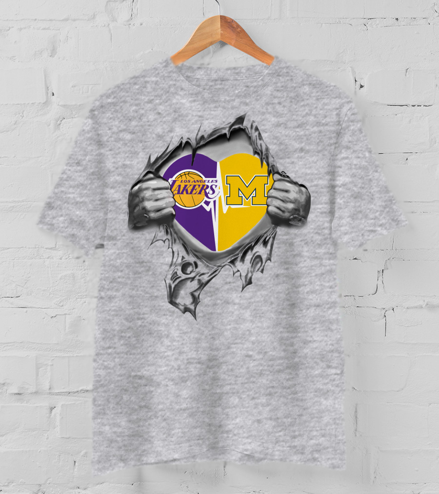 Los Angeles Lakers Michigan Wolverines Heart T-Shirt