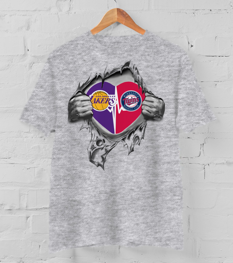 Los Angeles Lakers Minnesota Twins Heart Logo Fusion T-Shirt