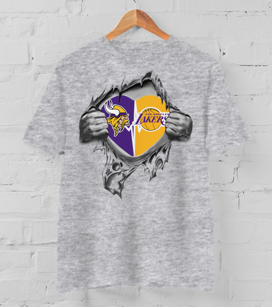 Lakers Minnesota Vikings Heart Logo Ripped Metal T-Shirt