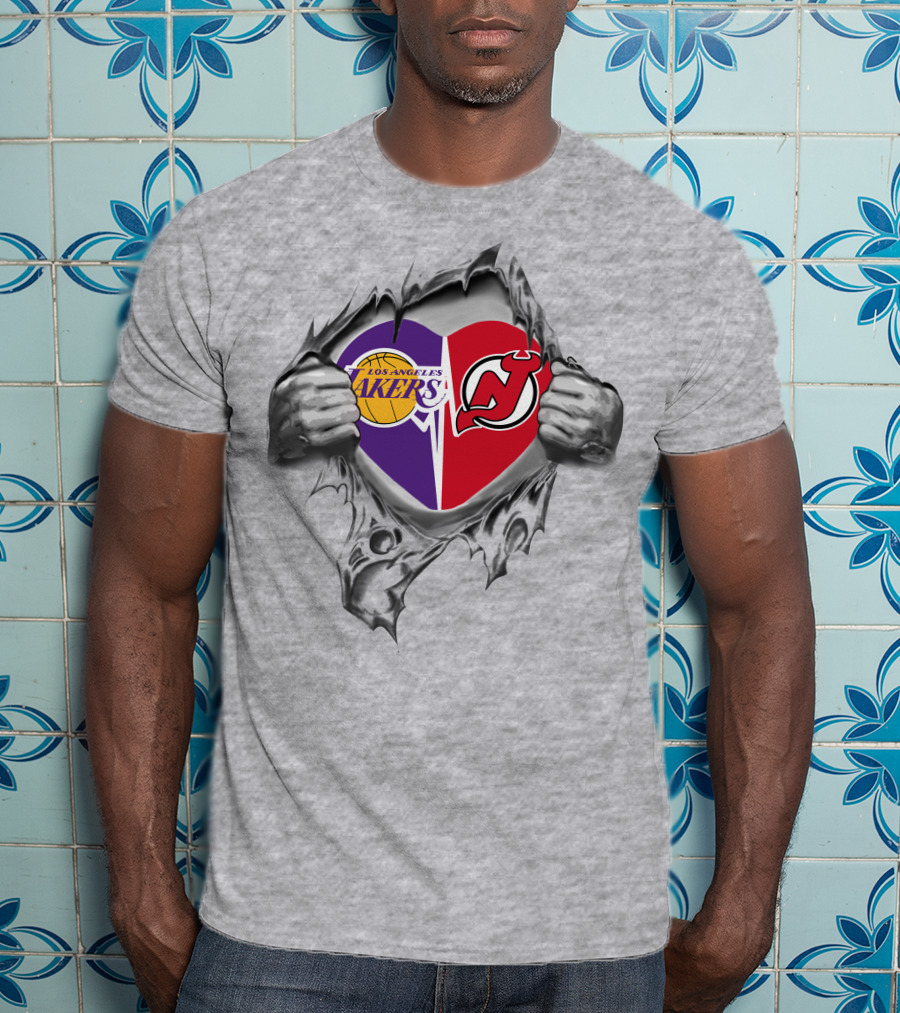 Los Angeles Lakers New Jersey Devils Heart T-Shirt