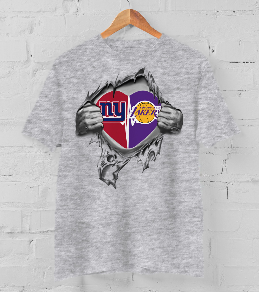 Lakers New York Giants Heartbeat Logo Fan Pride T-Shirt