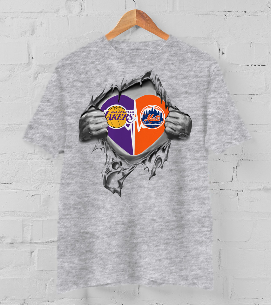 Los Angeles Lakers New York Mets Heart T-Shirt