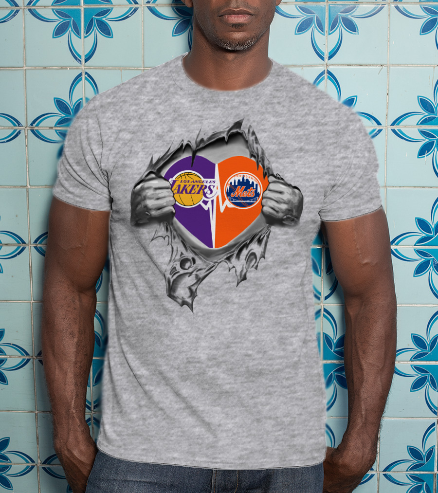 Los Angeles Lakers New York Mets Heart T-Shirt