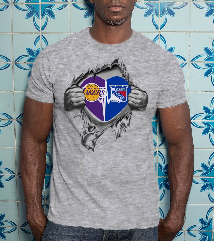 Los Angeles Lakers New York Rangers Heart Logo Burst T-Shirt