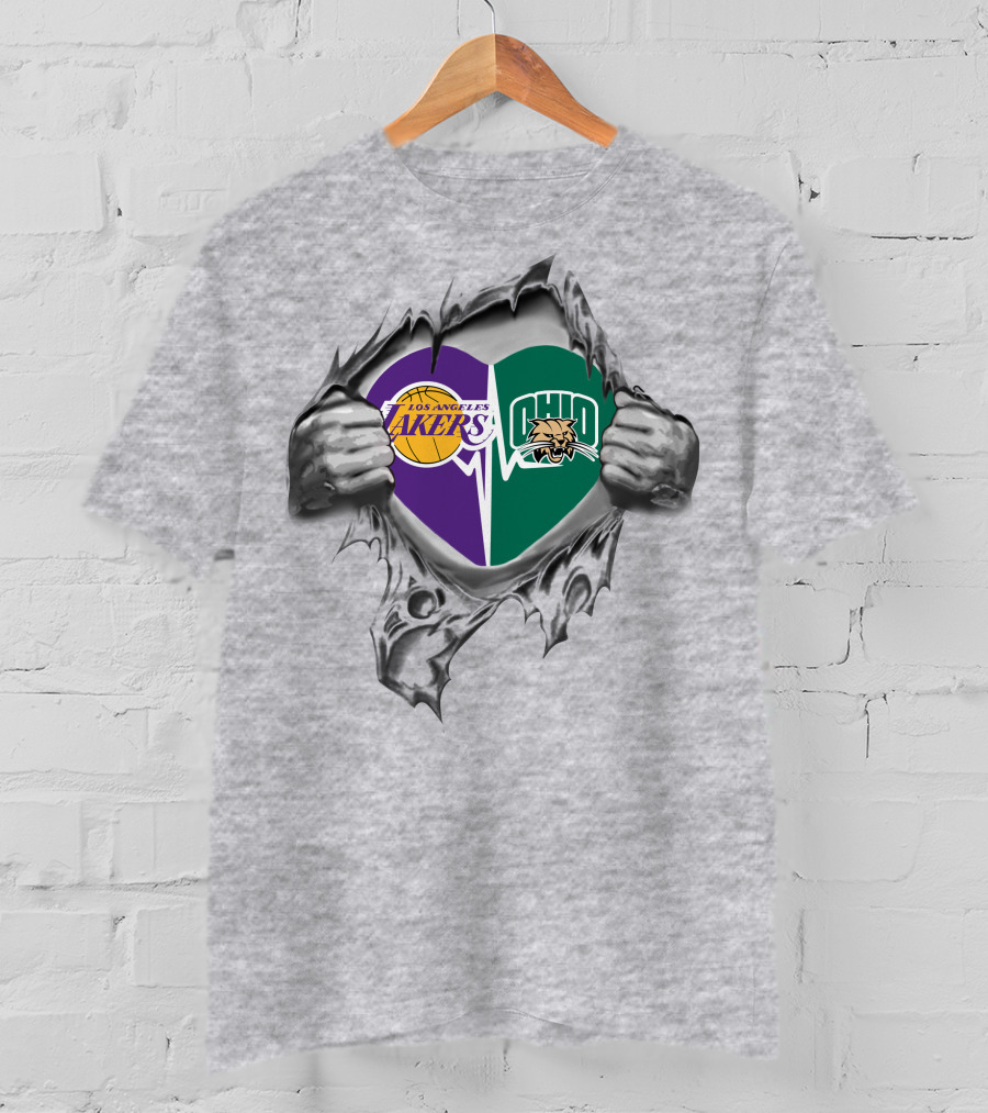 Los Angeles Lakers Ohio Bobcats Heart Split T-Shirt