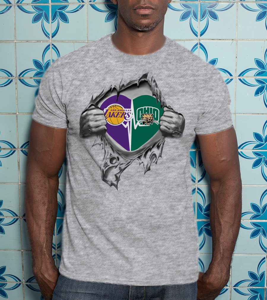 Los Angeles Lakers Ohio Bobcats Heart Split T-Shirt