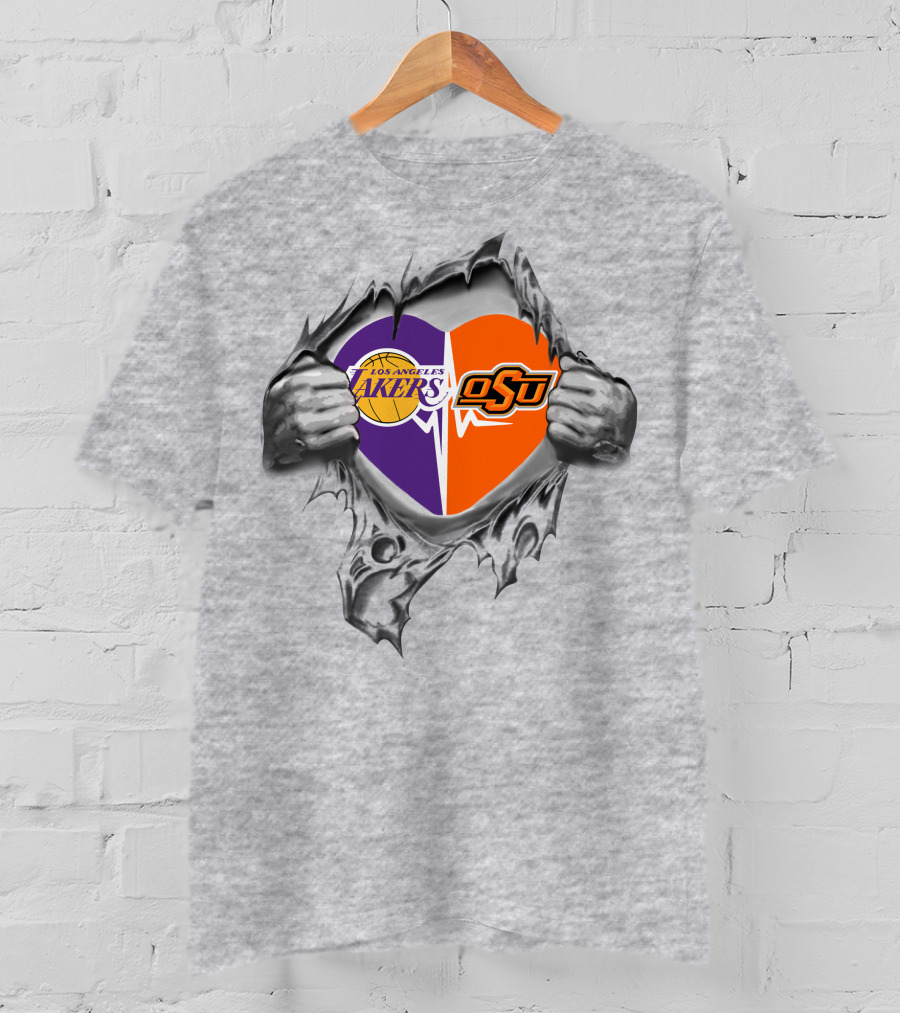 Los Angeles Lakers Oklahoma State Cowboys Heart T-Shirt