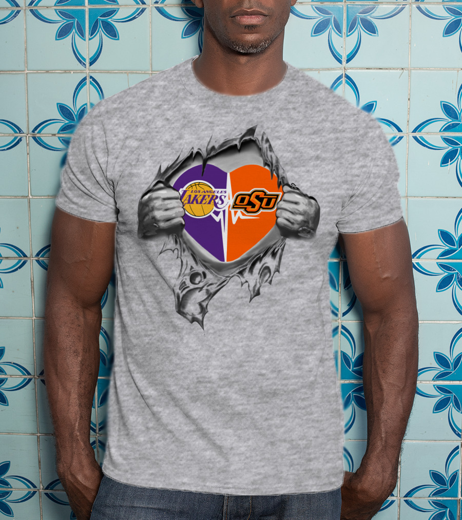 Los Angeles Lakers Oklahoma State Cowboys Heart T-Shirt