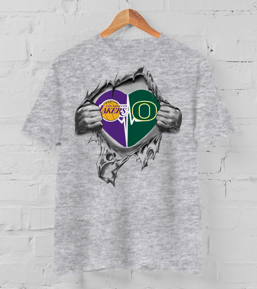 Los Angeles Lakers Oregon Ducks Heartbeat Passion T-Shirt