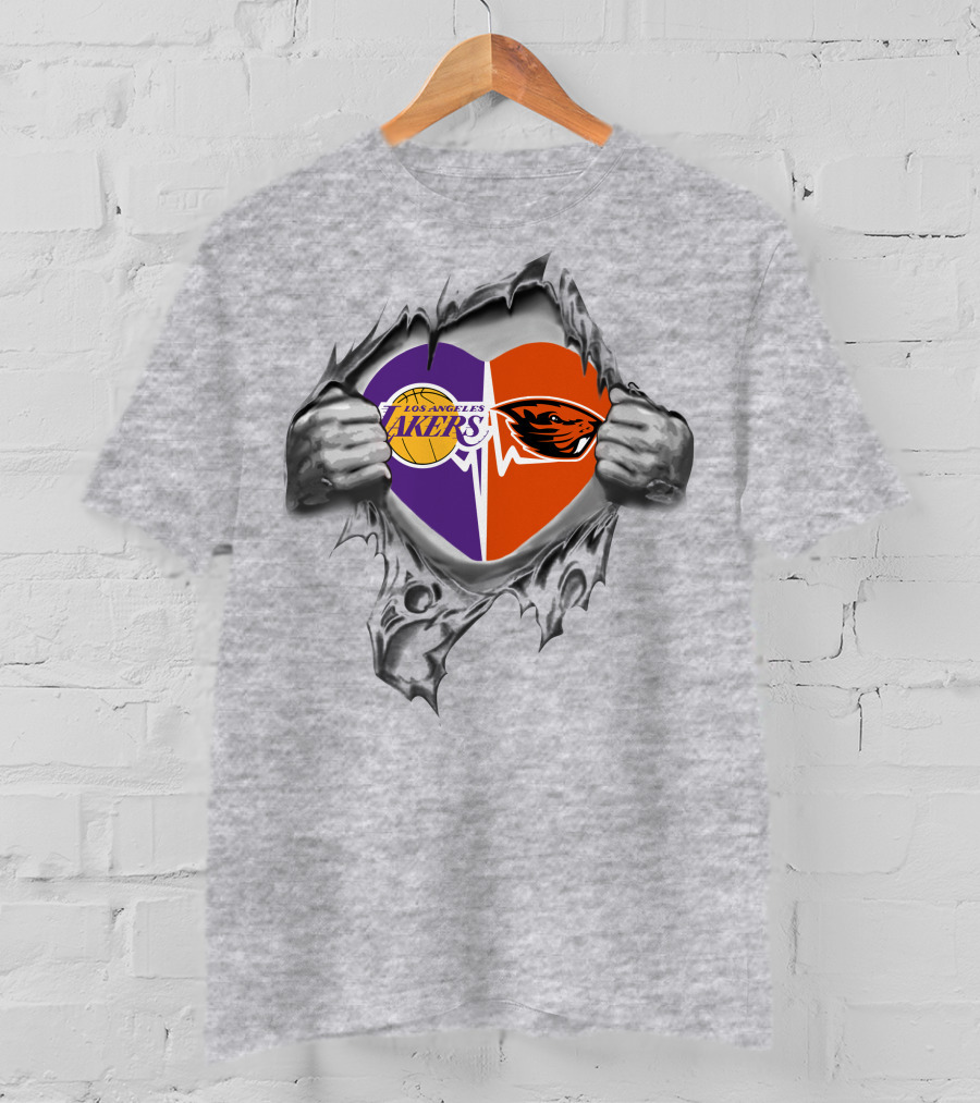 Los Angeles Lakers Oregon State Beavers Heart T-Shirt