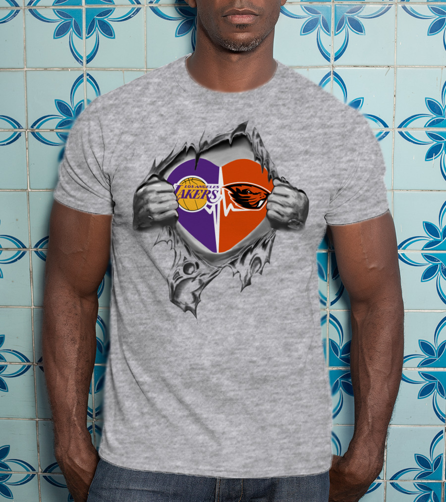 Los Angeles Lakers Oregon State Beavers Heart T-Shirt