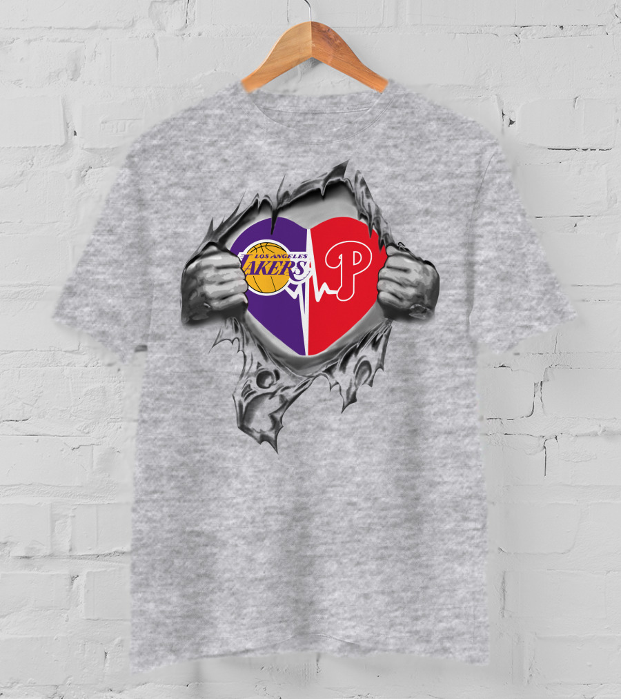 Los Angeles Lakers Philadelphia Phillies Heartbeat Passion T-Shirt