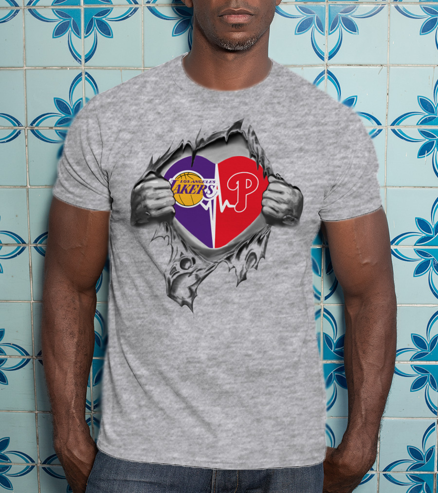 Los Angeles Lakers Philadelphia Phillies Heartbeat Passion T-Shirt