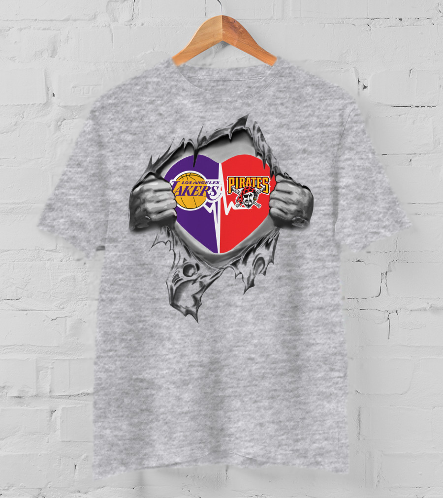 Los Angeles Lakers Pittsburgh Pirates Heart Logo Passion T-Shirt