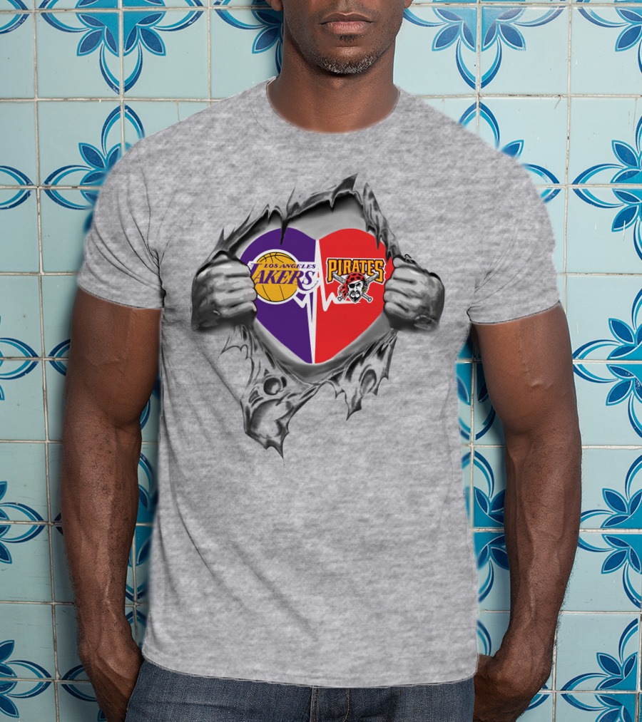 Los Angeles Lakers Pittsburgh Pirates Heart Logo Passion T-Shirt