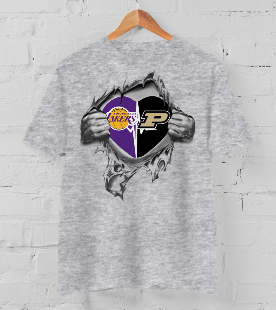 Los Angeles Lakers Purdue Boilermakers Heart Torn T-Shirt