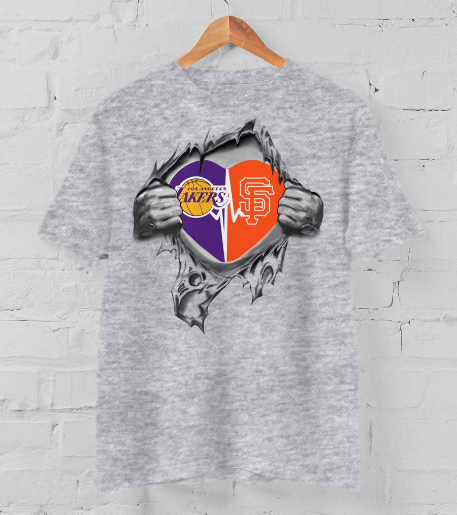 Los Angeles Lakers San Francisco Giants Heart T-Shirt