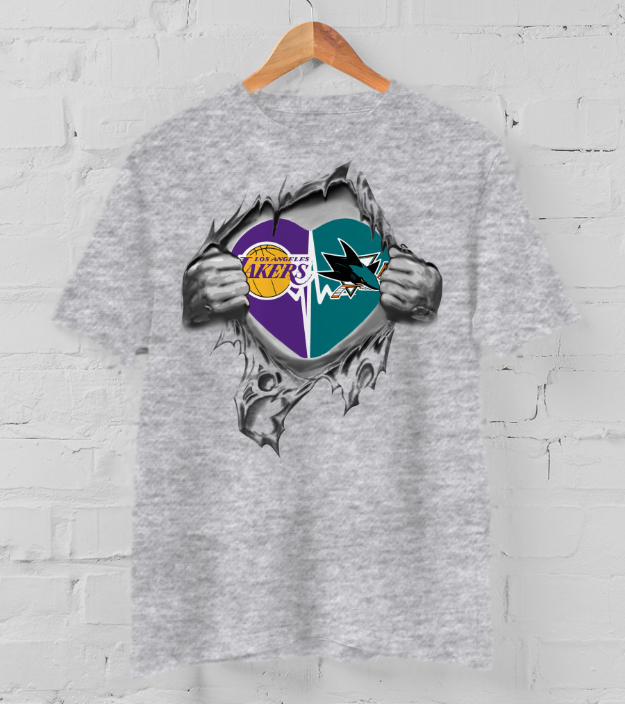 Los Angeles Lakers San Jose Sharks Heart Logo Fan Passion T-Shirt