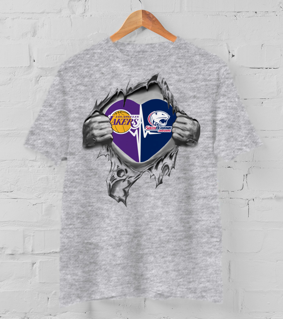 Los Angeles Lakers South Alabama Jaguars Heartbeat Loyalty T-Shirt