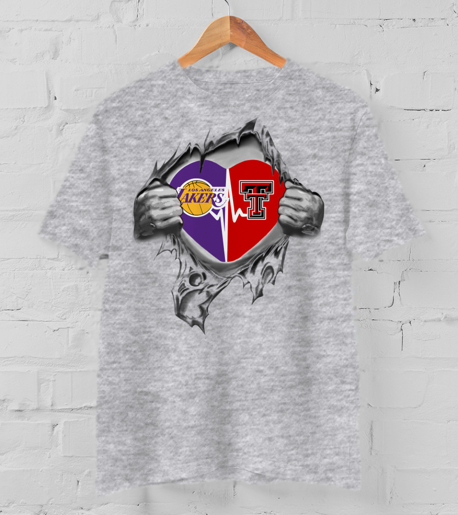 Los Angeles Lakers Texas Tech Red Raiders Heartbeat United T-Shirt