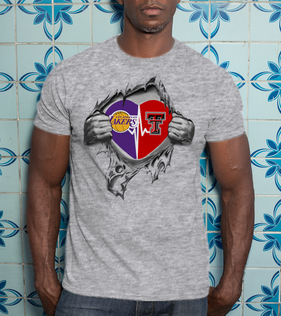 Los Angeles Lakers Texas Tech Red Raiders Heartbeat United T-Shirt