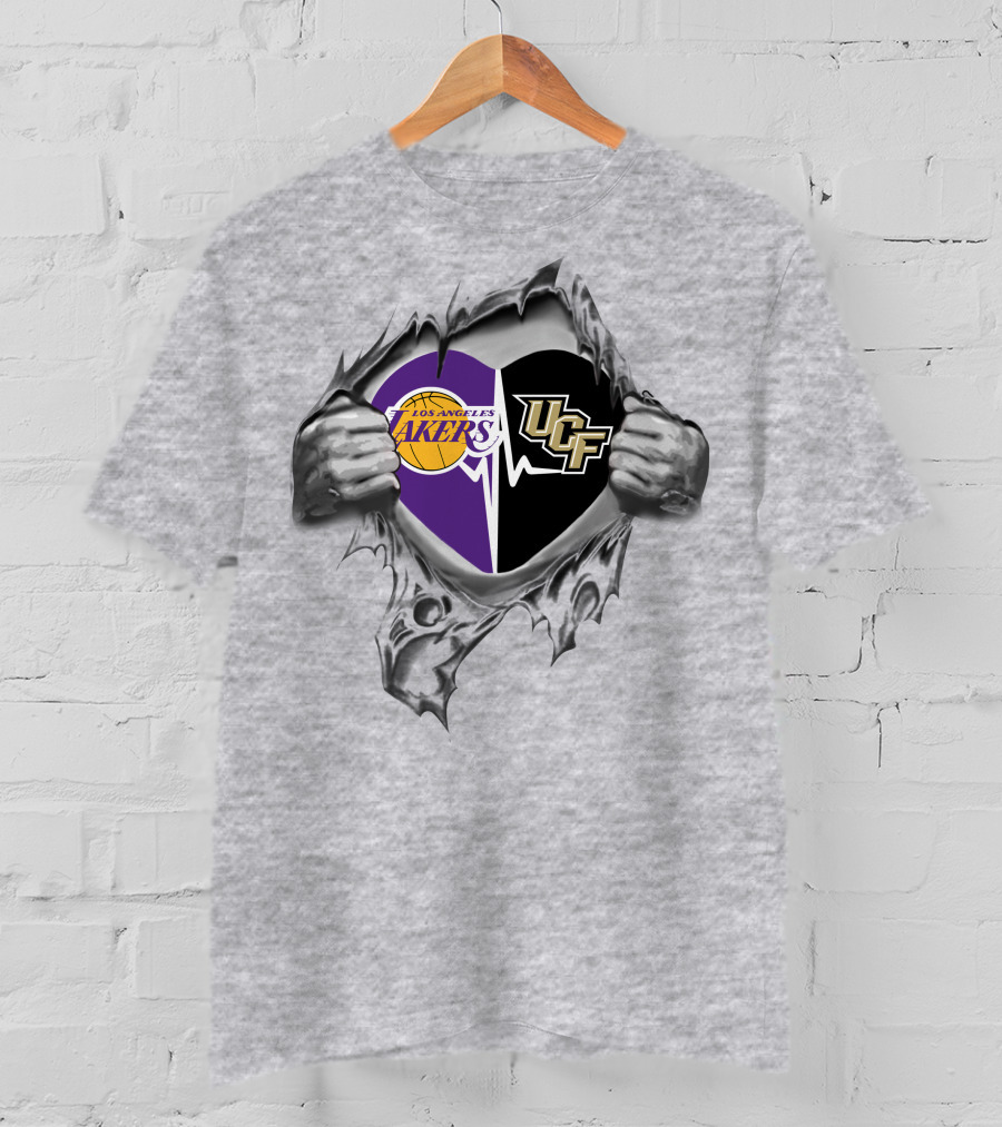 Los Angeles Lakers Ucf Knights Heartbeat Split Heart T-Shirt