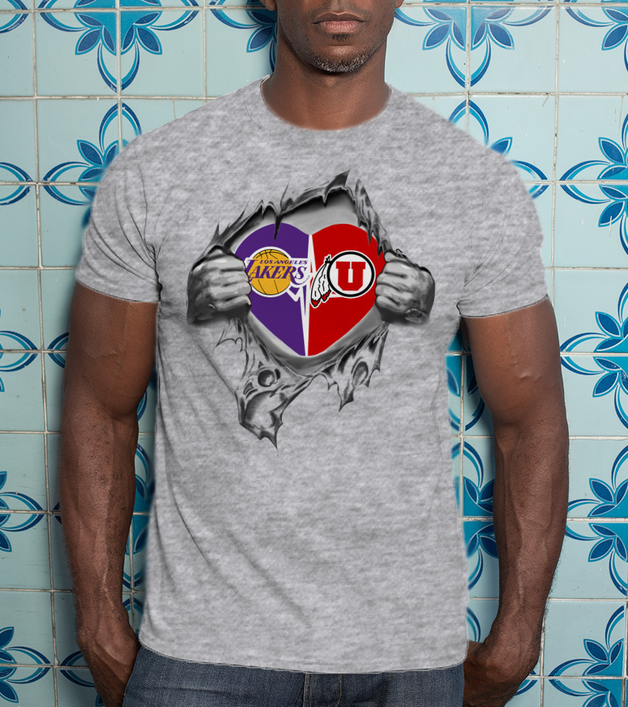 Los Angeles Lakers Utah Utes Heart Torn T-Shirt