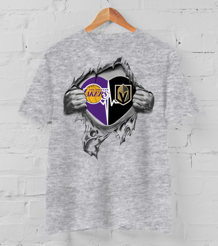 Los Angeles Lakers Vegas Golden Knights Heartbeat Symbol T-Shirt