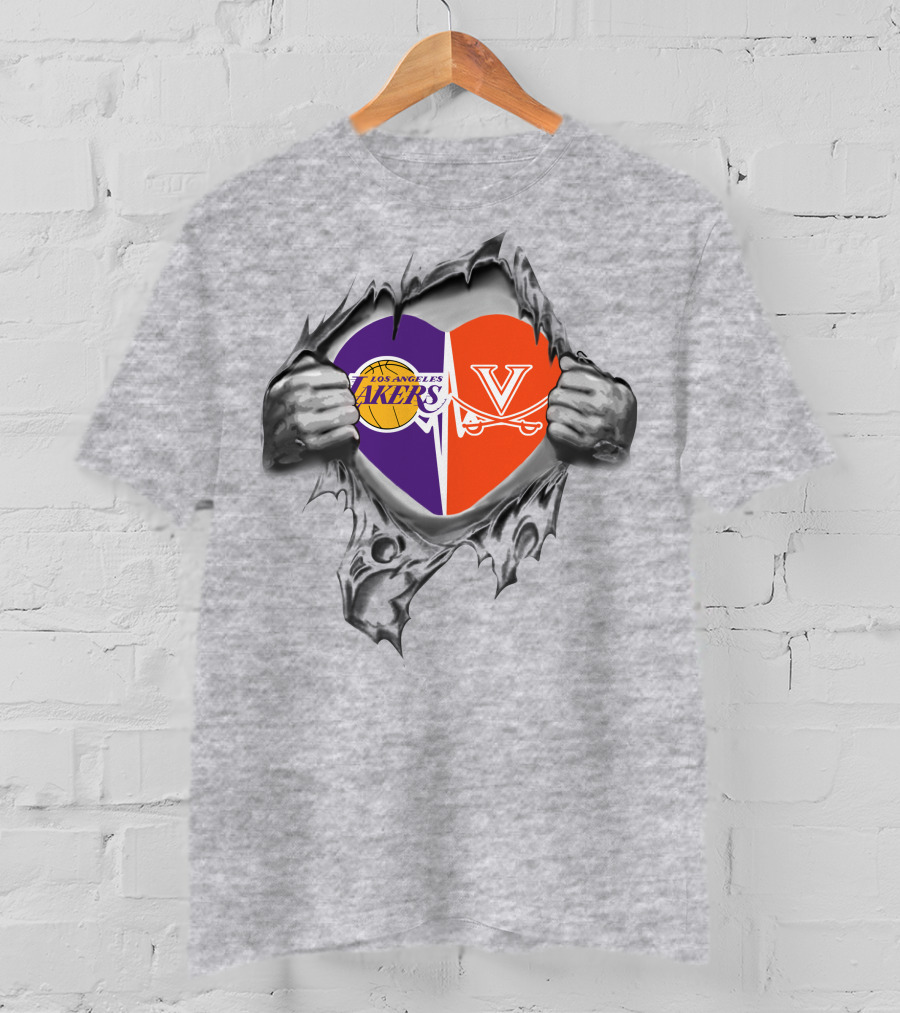 Los Angeles Lakers Virginia Cavaliers Heart Symbol Connection T-Shirt