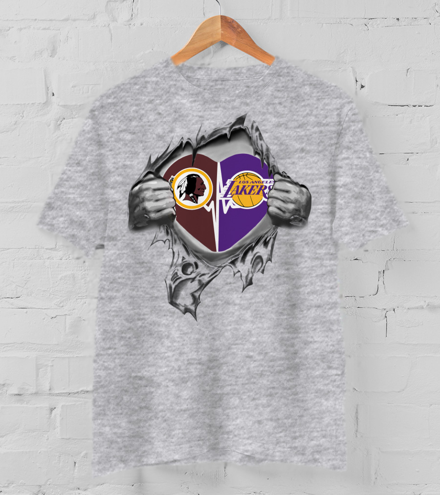 Lakers Washington Redskins Heartbeat Icon Logo Tear T-Shirt