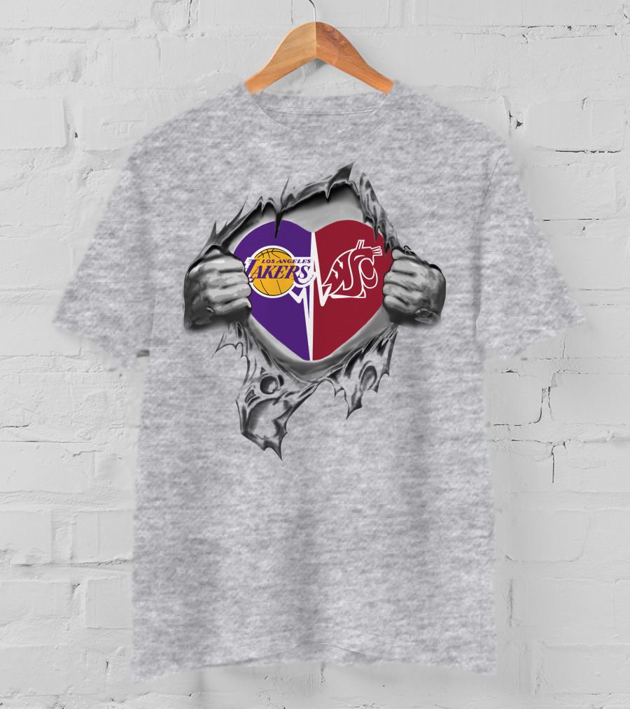 Los Angeles Lakers Washington State Cougars Heartbeat Passion T-Shirt
