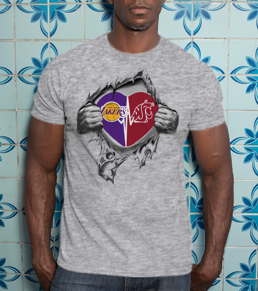 Los Angeles Lakers Washington State Cougars Heartbeat Passion T-Shirt