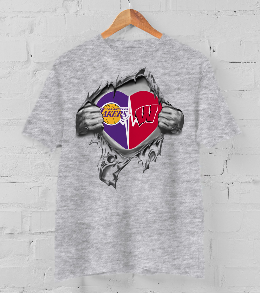 Los Angeles Lakers Wisconsin Badgers Heartbeat Fusion T-Shirt