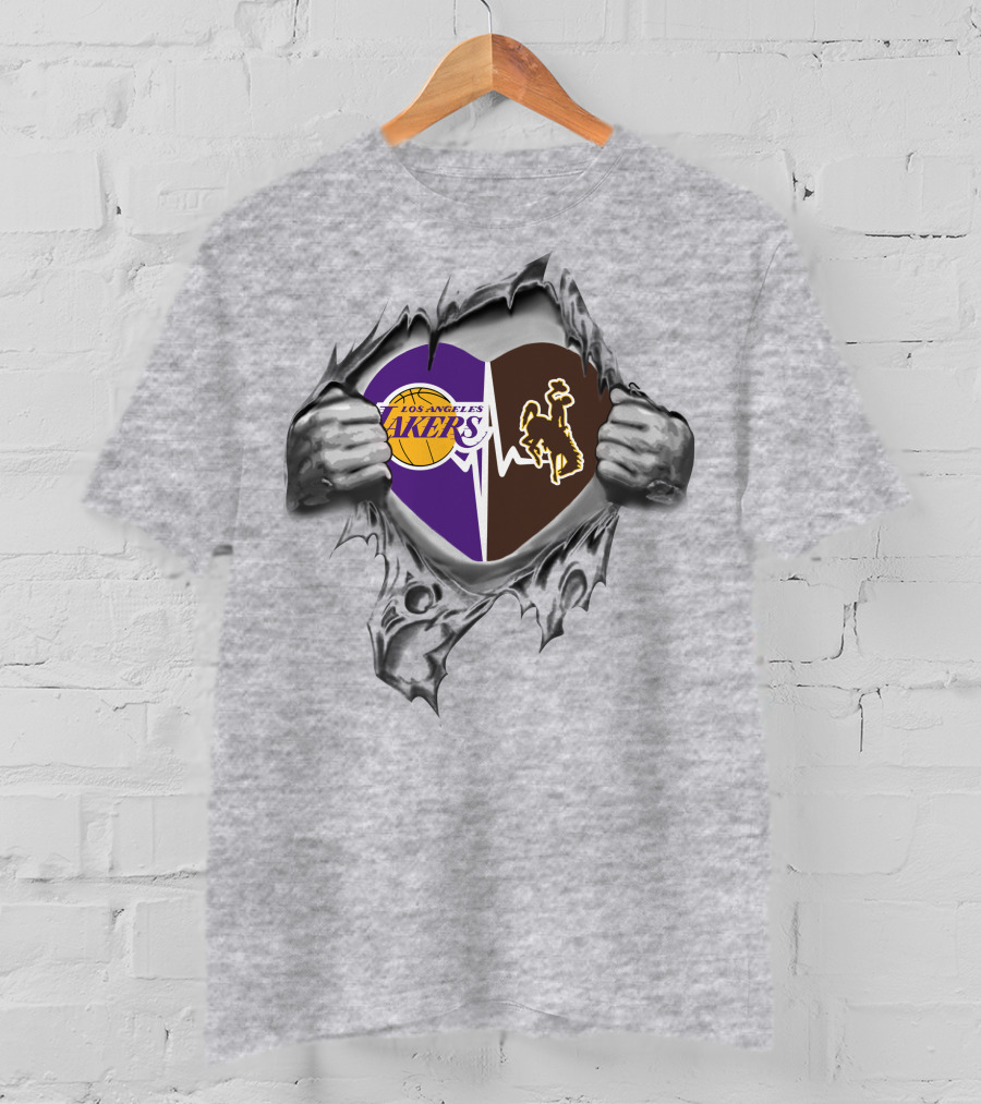 Los Angeles Lakers Wyoming Cowboys Heartbeat Symbol T-Shirt