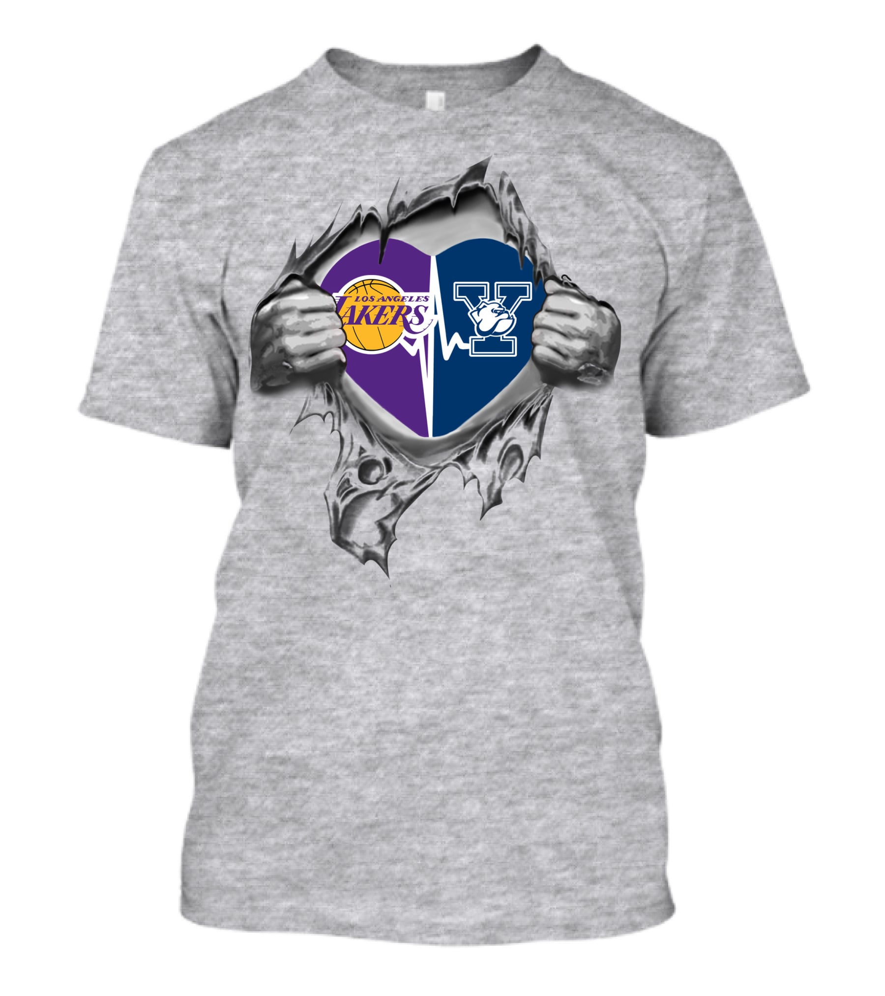 Los Angeles Lakers Yale Bulldogs Heartbeat Split T-Shirt