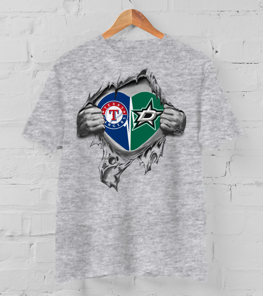 Texas Rangers Dallas Stars Heart T-Shirt