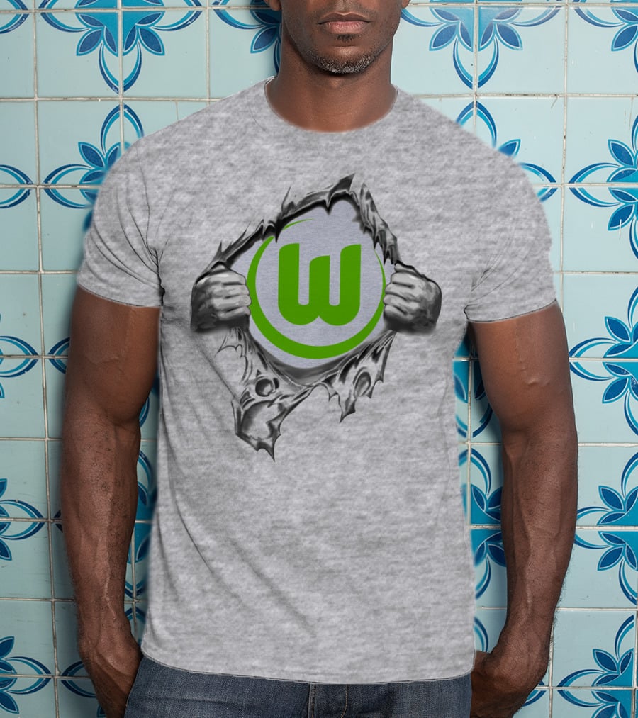 Vfl Wolfsburg Super Fan Tearing Through T-Shirt
