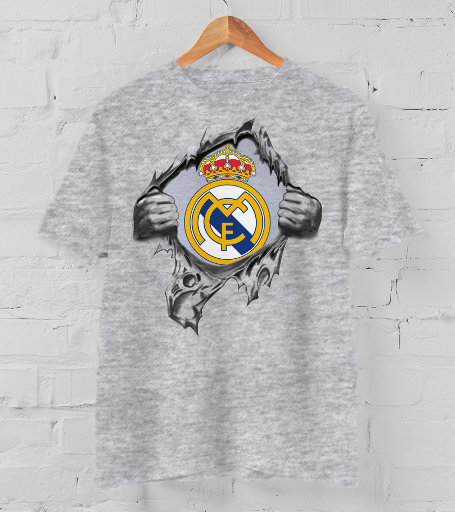 Real Madrid Super Fan Logo Symbol With Hands Ripping Through T-Shirt