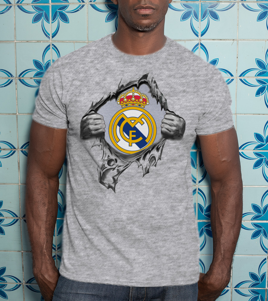 Real Madrid Super Fan Logo Symbol With Hands Ripping Through T-Shirt