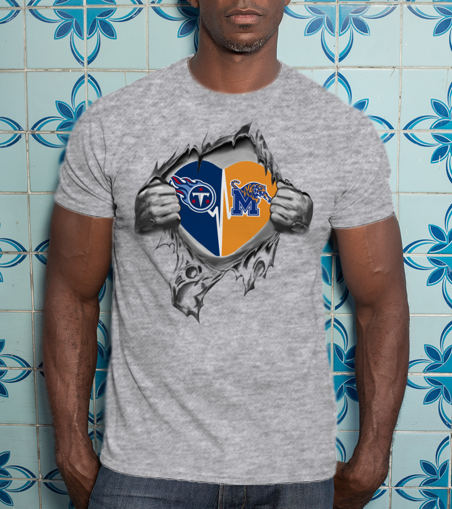 Tennessee Titans And Memphis Tigers Logos Heart T-Shirt