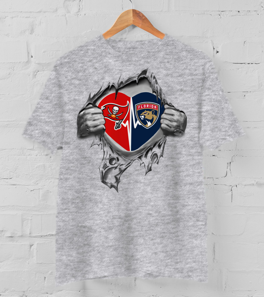 Buccaneers Panthers Split Heart Logo T-Shirt