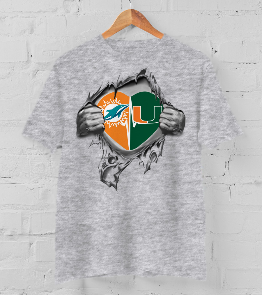 Dolphins Hurricanes Heart Miami Football Loyalty T-Shirt