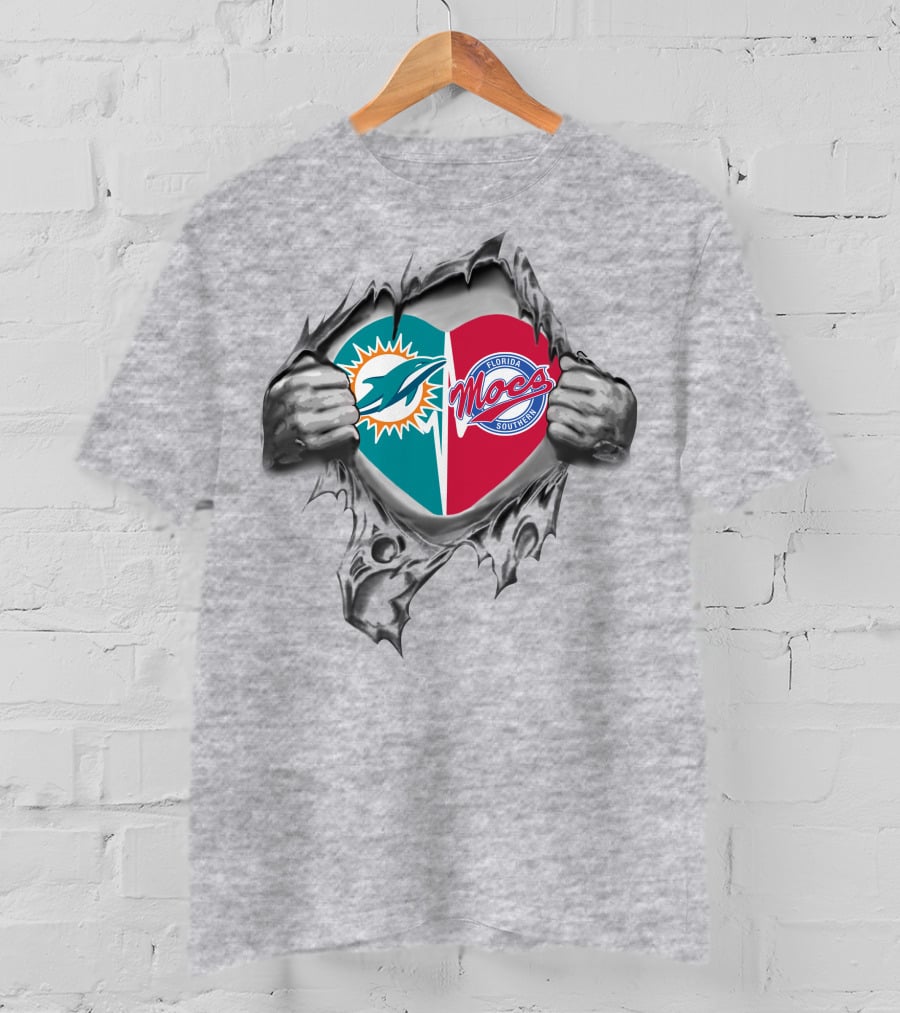 Miami Dolphins Florida Southern Moccasins Heart Logo Fusion T-Shirt